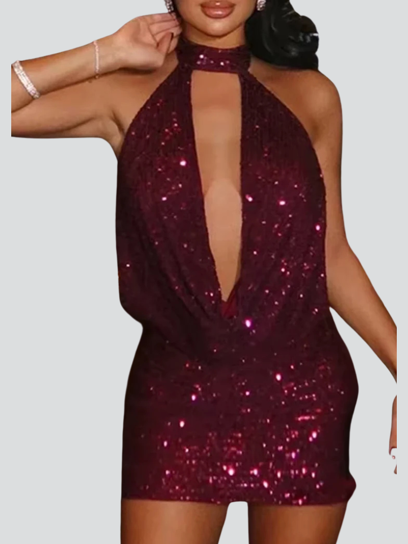 Sexy Sequin Deep V Mini Dress