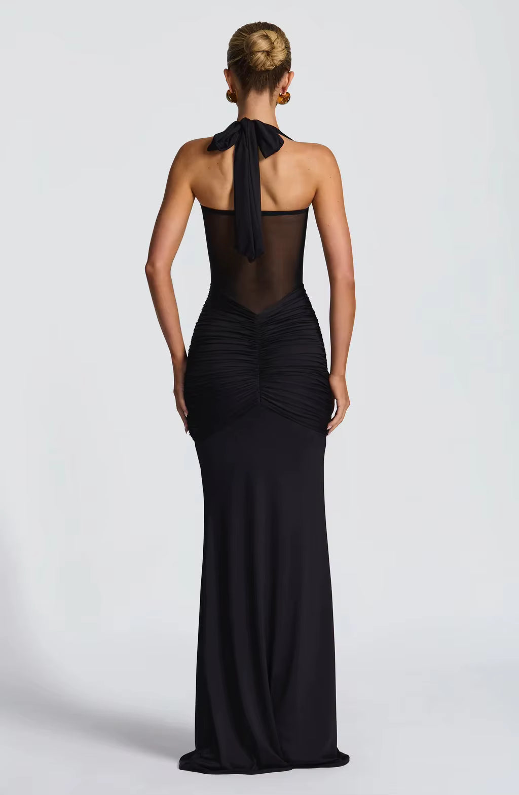 Mesh Halter Backless Maxi Dress