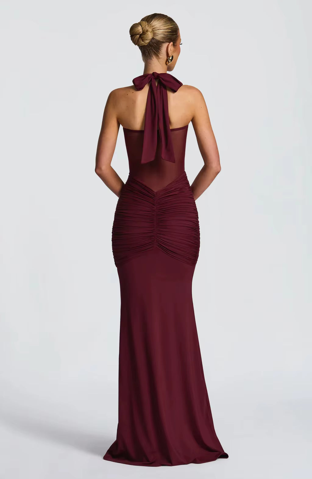 Mesh Halter Backless Maxi Dress