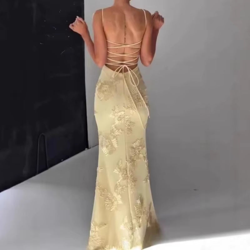 3D Floral Embroidered Party Dress Women Sexy Backless Evening Dress Elegant Club Gowns Women Long Dresses Robes