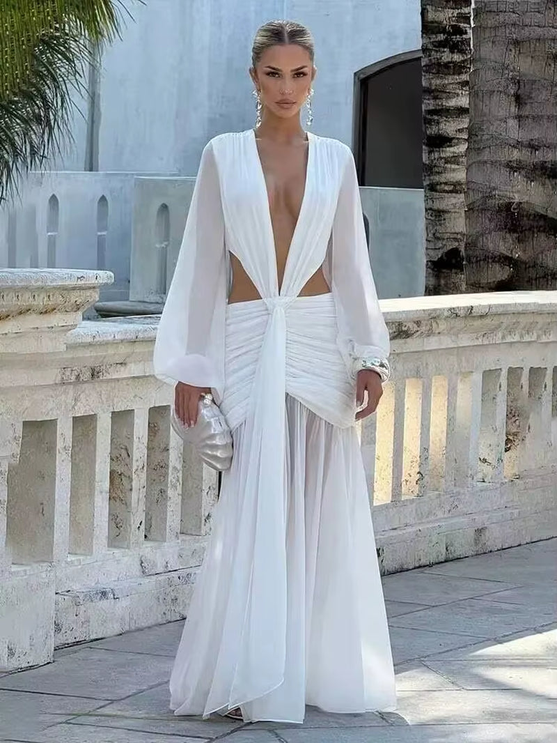 Pleated Slim Bodycon Maxi Long Dress Women off Shoulder 2025 Autumn Winter Dress Lace Patchwork Sexy Party Dresses