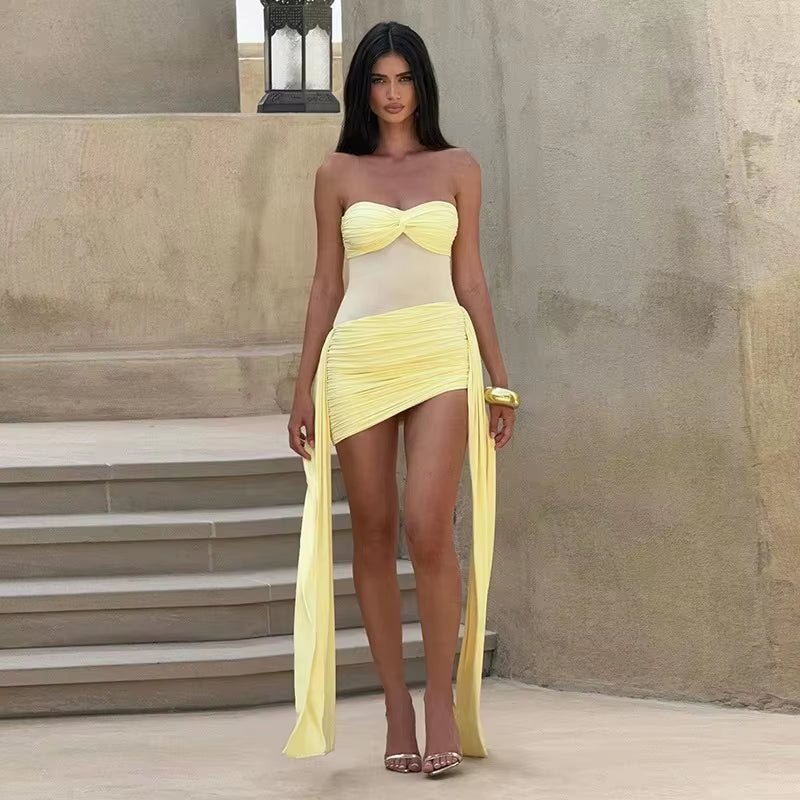 Pleated Slim Bodycon Maxi Long Dress Women off Shoulder 2025 Autumn Winter Dress Lace Patchwork Sexy Party Dresses