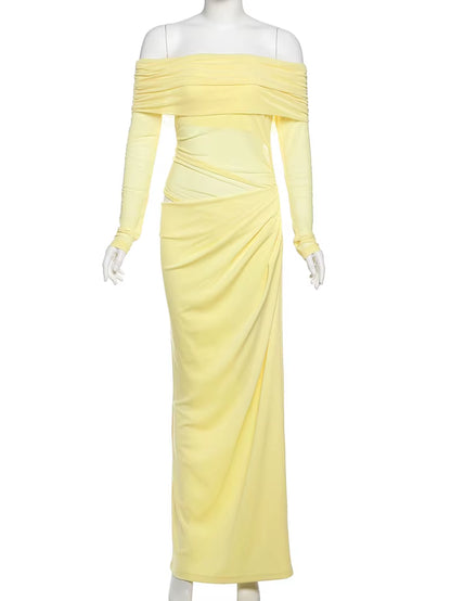 Sexy Dress Women 2025 Spring Patchwork Mesh Elegant Slash Neck Ruched Fit Chic Birthday Party Festival Vacation Vestidos