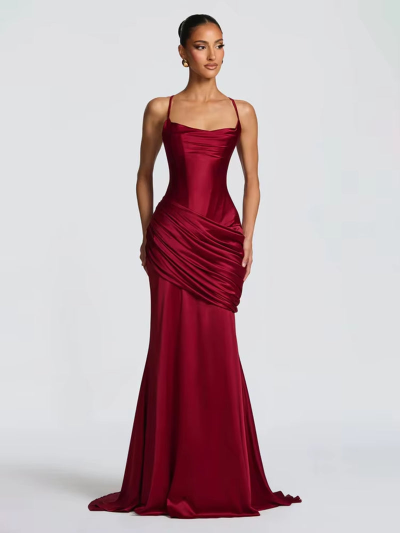 Pleated Spaghetti Strap Sleeveless Sexy Dress Women Elegant 2026 Party Dress Backless Maxi Long Summer Dress Vestidos