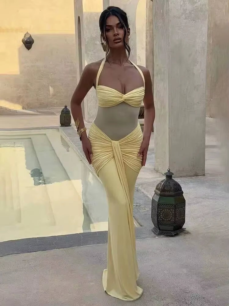 Pleated Slim Bodycon Maxi Long Dress Women off Shoulder 2025 Autumn Winter Dress Lace Patchwork Sexy Party Dresses