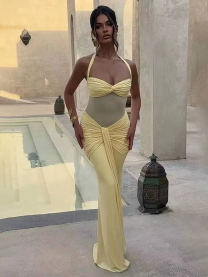 Pleated Slim Bodycon Maxi Long Dress Women off Shoulder 2025 Autumn Winter Dress Lace Patchwork Sexy Party Dresses