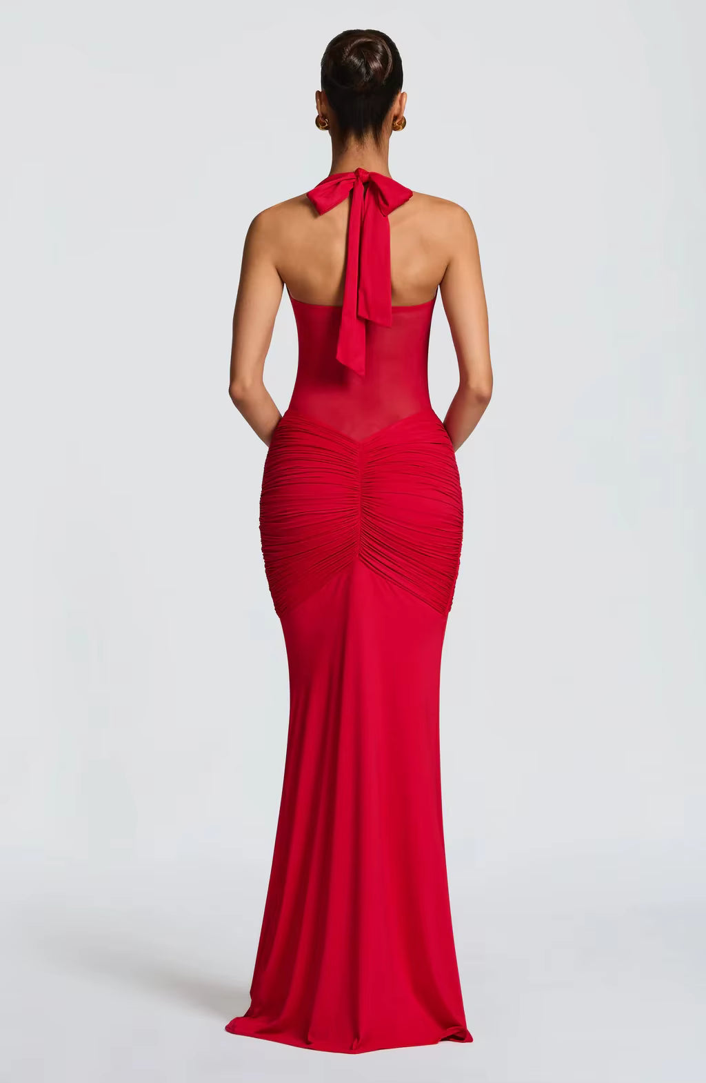 Mesh Halter Backless Maxi Dress