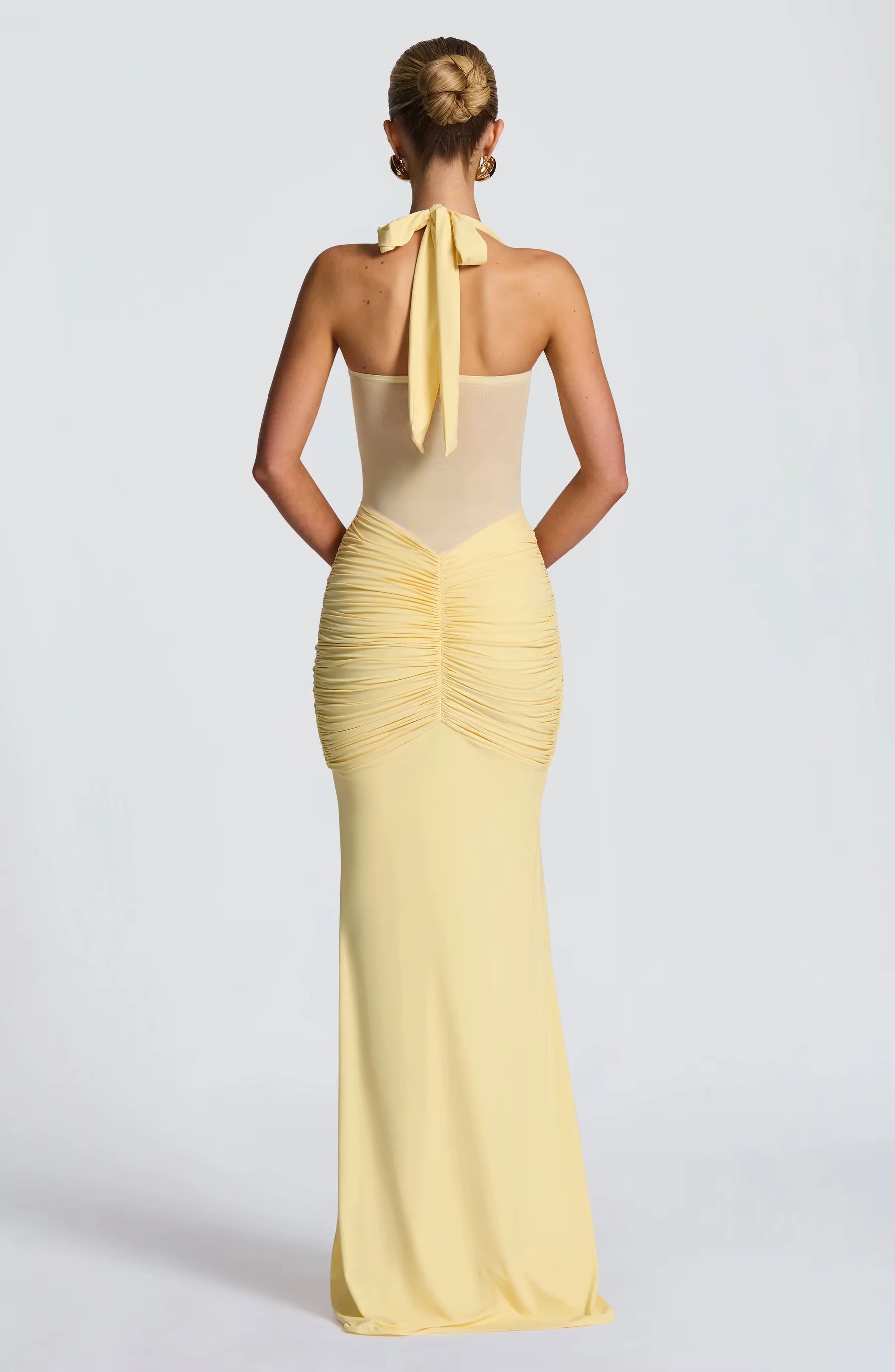 Mesh Halter Backless Maxi Dress