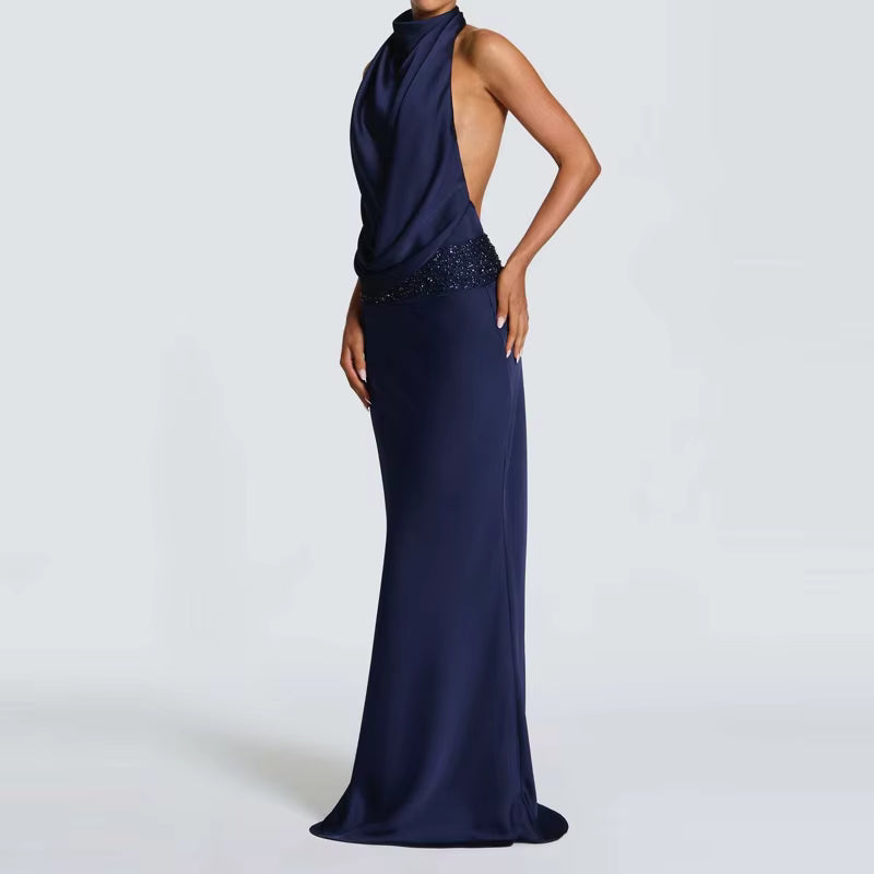 Elegant Sequin Backless Halter Gown