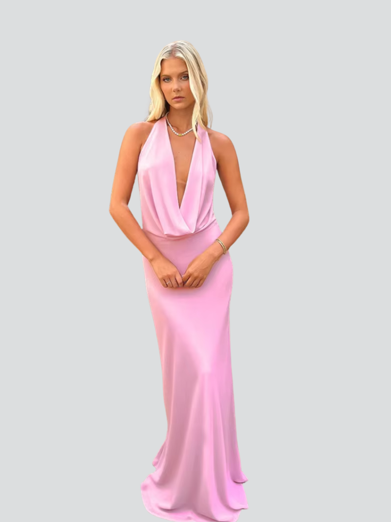 Halter Deep V Backless Bodycon Maxi Dress