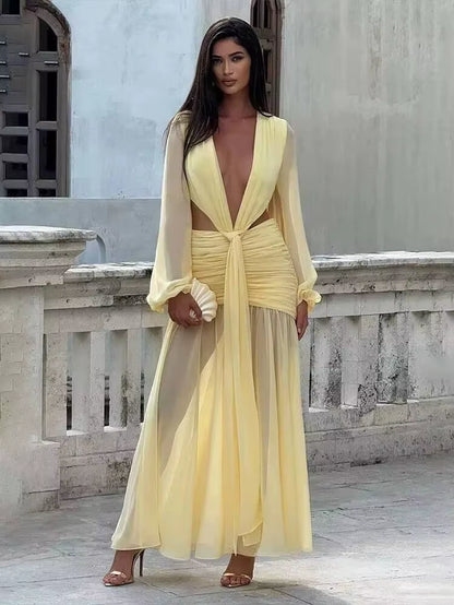 Pleated Slim Bodycon Maxi Long Dress Women off Shoulder 2025 Autumn Winter Dress Lace Patchwork Sexy Party Dresses